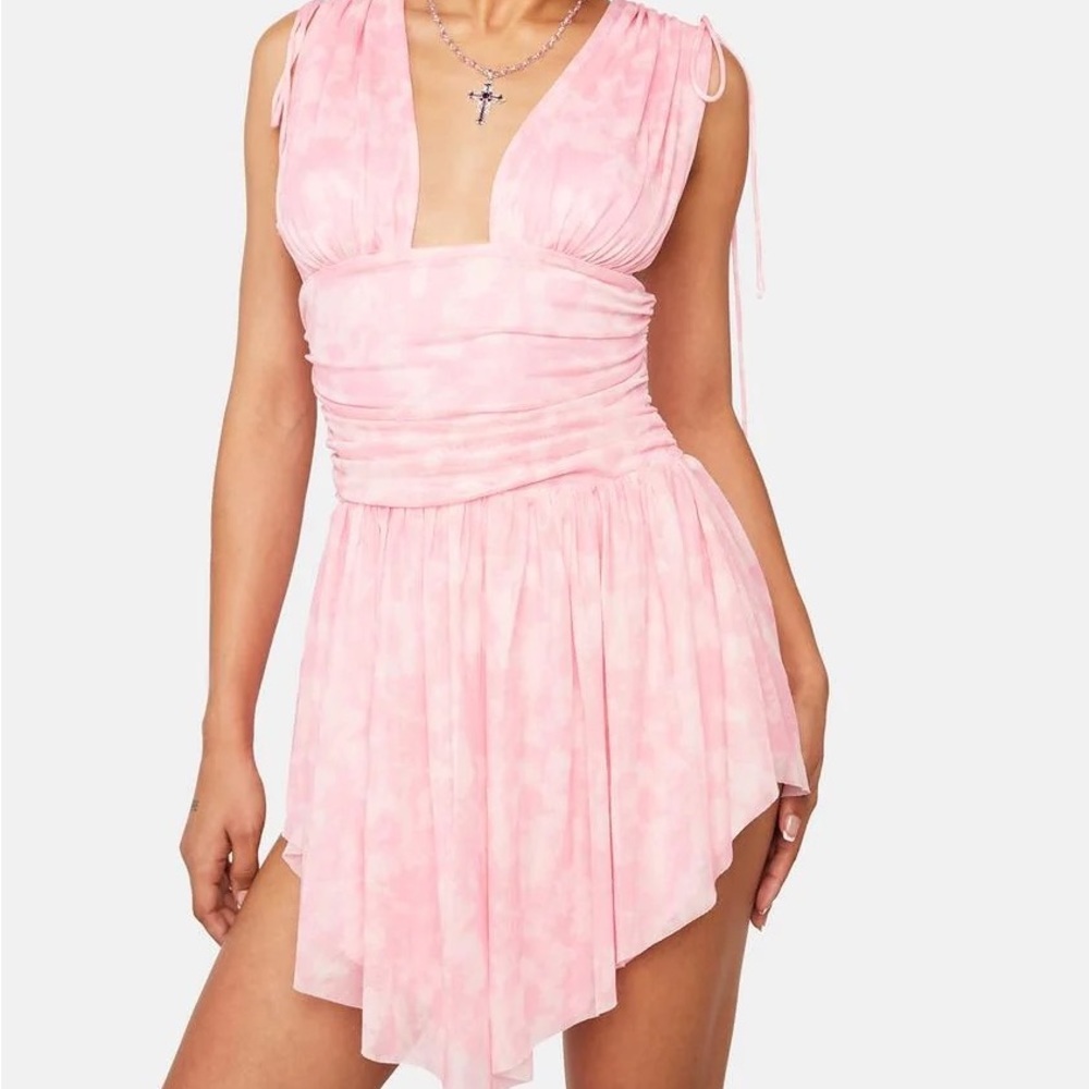 NWT Garden Goddess: Medium Beautiful Flowy Pink Tie Dye Open Back Mini Dress - Picture 2 of 4
